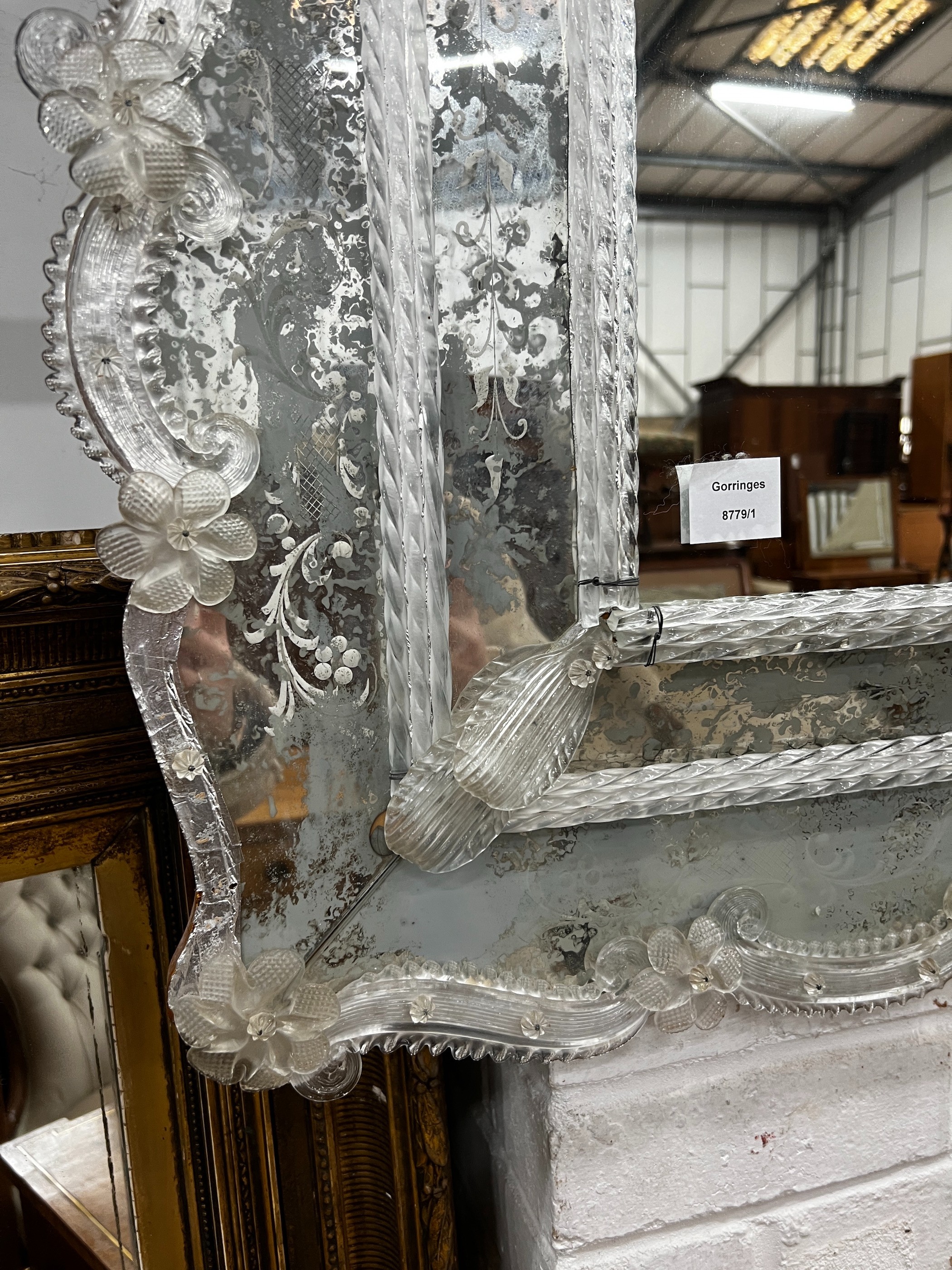 A Venetian engraved glass wall mirror, width 80cm, height 100cm